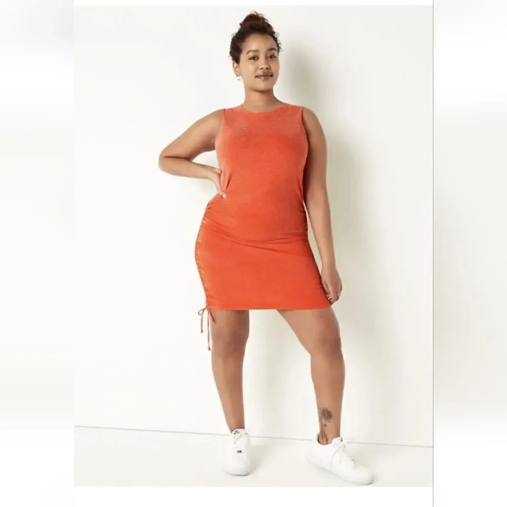 Victoria’s Secret PINK Adjustable Ruched Side Tank Dress Orange Mini Size XL